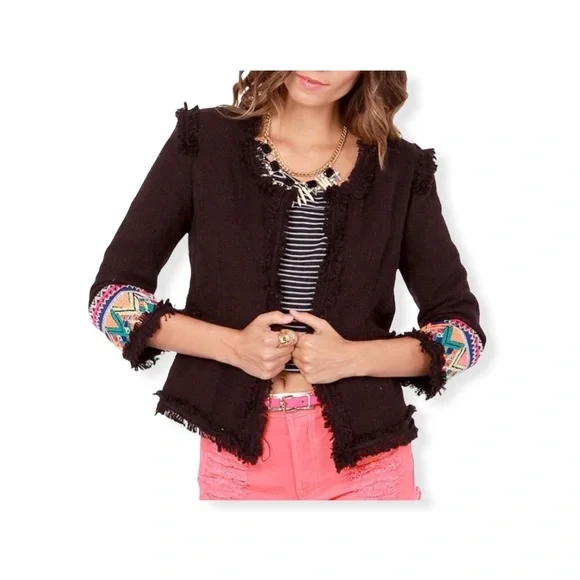 Billabong Women’s Lou Embroidered Black Cropped Jacket size Medium - Picture 2 of 8